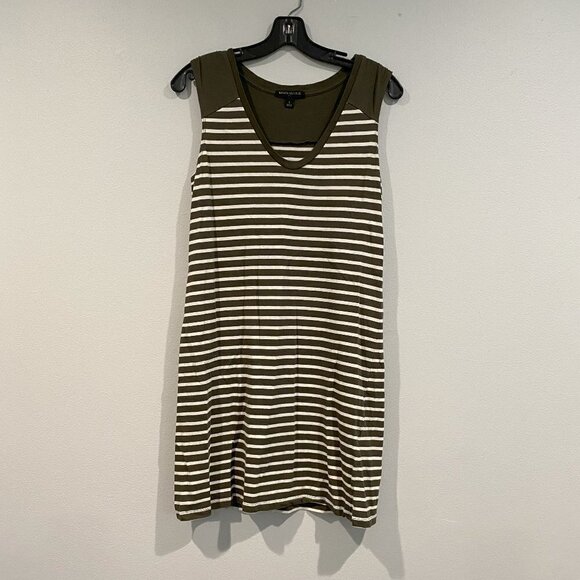 Olive Green and White Striped Banana Republic Jersey Dress - Size Small - Picture 1 of 4